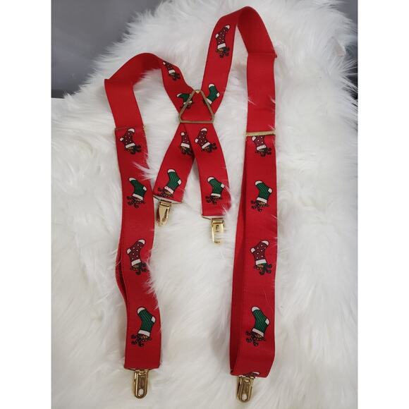 Vintage Christmas Suspenders Red Gold Made in Germany Ugly Sweater Party Dad - Picture 4 of 4